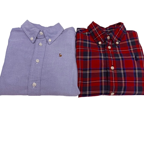 Ralph Lauren Lot Of 2 Boys Button Down Shirts Blue Oxford & Red Plaid Sz 24 Mo. - Picture 1 of 15